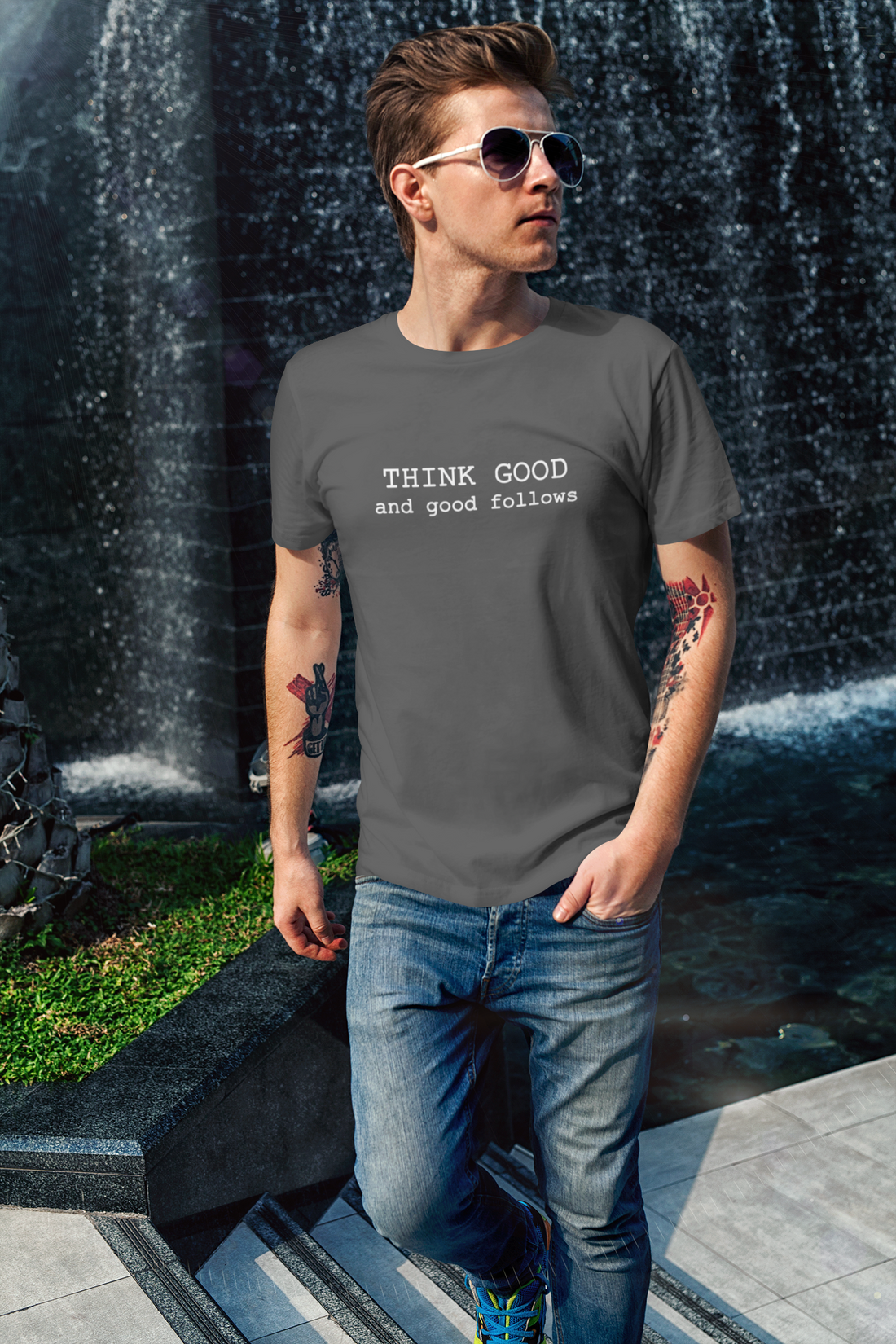 jOSEPH mUPRHY tHINK GOOD AND GOOD FOLLOWS T SHIRT